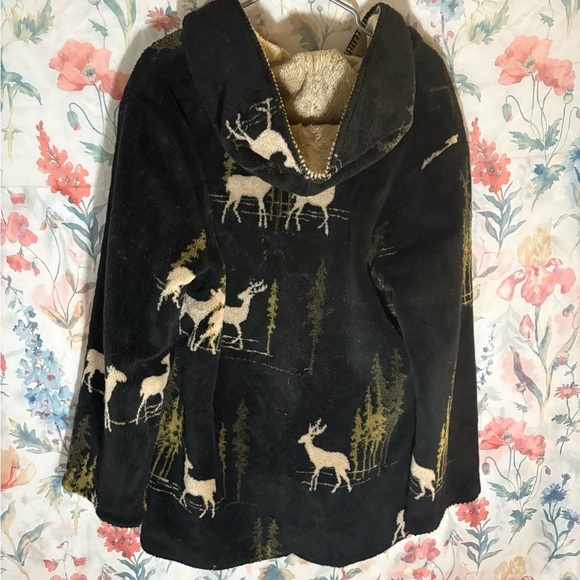 Vintage White Stag Cream and Black Teddy Jacket Deer Themed - Picture 8 of 11